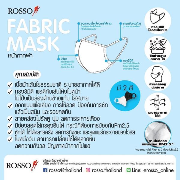 ROSSO หน้ากากผ้า Fabric Mask รุ่น AM1-1207 (Freesize)